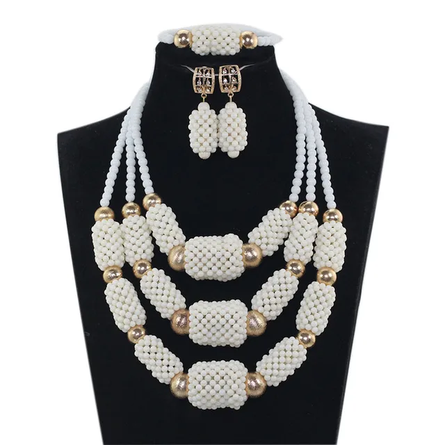 Fashion White Beads Costume Jewelry Sets Women Party Necklace Set Free