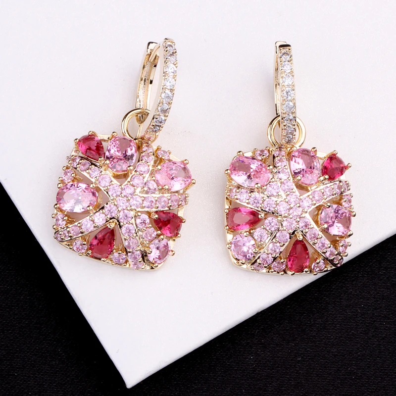 

CocoANGEL Natural Color Zircon Stones Earrrings Crystal Square Shape Copper Drop Earring For Women Fashion Jewelry 2 Colors