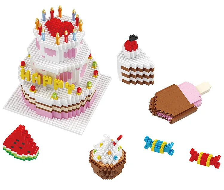 

1950pcs DIY creators mini diamond micro building block happy birthday cake nanoblock bricks educational toys for children gifts