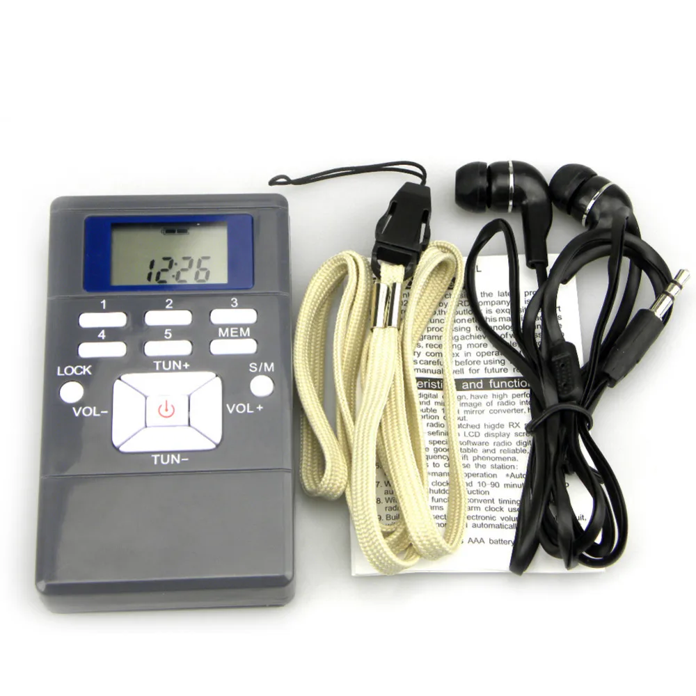 JINSERTA Portable Mini Radio Frequency Modulation Digital LED Display Radio Receiver Signal Processing +Earphone+Lanyard