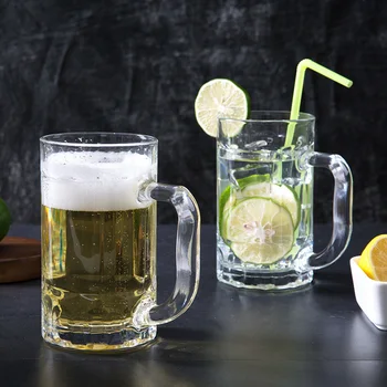 

1pc Glass cup with handle thickened drink cup household tea cup tea cup beer mug glass lo96400