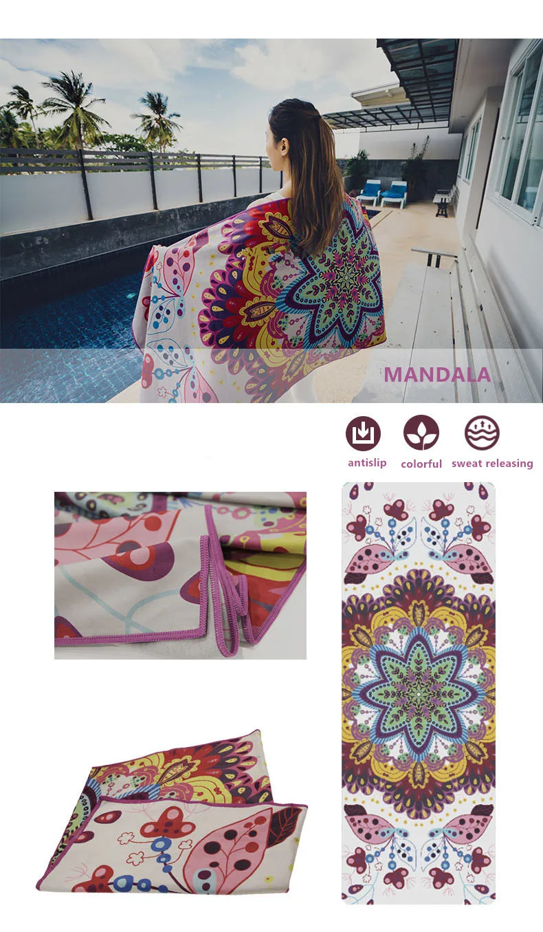 mandala printed yoga mat towel