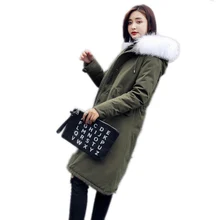 Winter women down coat 2017 solid color mid-long lady outerwear Upscale Thickening hooded fur collar warm female overcoat ll692