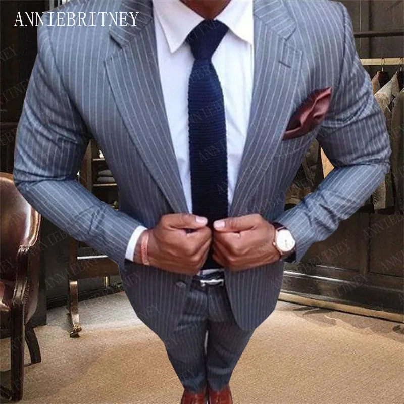 

ANNIEBRITNEY Suit Men Set 2019 Groomsmen Wedding Suits Tailored Big Size Man Tuxedo Slim Fit Mens Suits with Pants Formal Blazer
