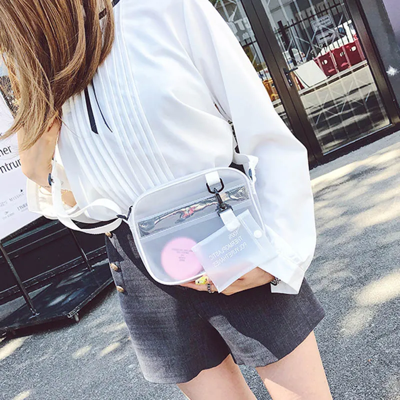 

Women Shoulder Bag PVC Transparent Zipper Adjustable Strap Casual Crossbody Messenger Bags AB@W3