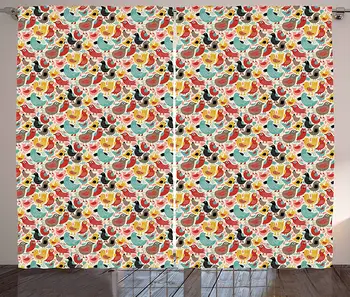 

Bird Curtains Abstract Avian Animals Pattern with Swirls and Curves Cartoon Motifs Illustration Living Room Bedroom Window