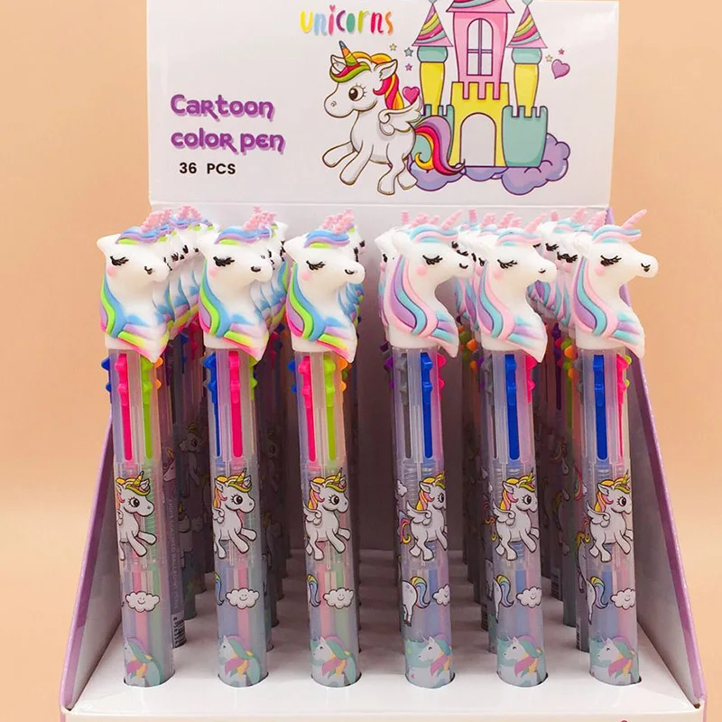 Best Novelty 6 8 10 Colors in 1 Unicorn Ballpoint Pen Silica Rainbow Kawaii Ball Pen For Kids Gift Creative Material School Supplies