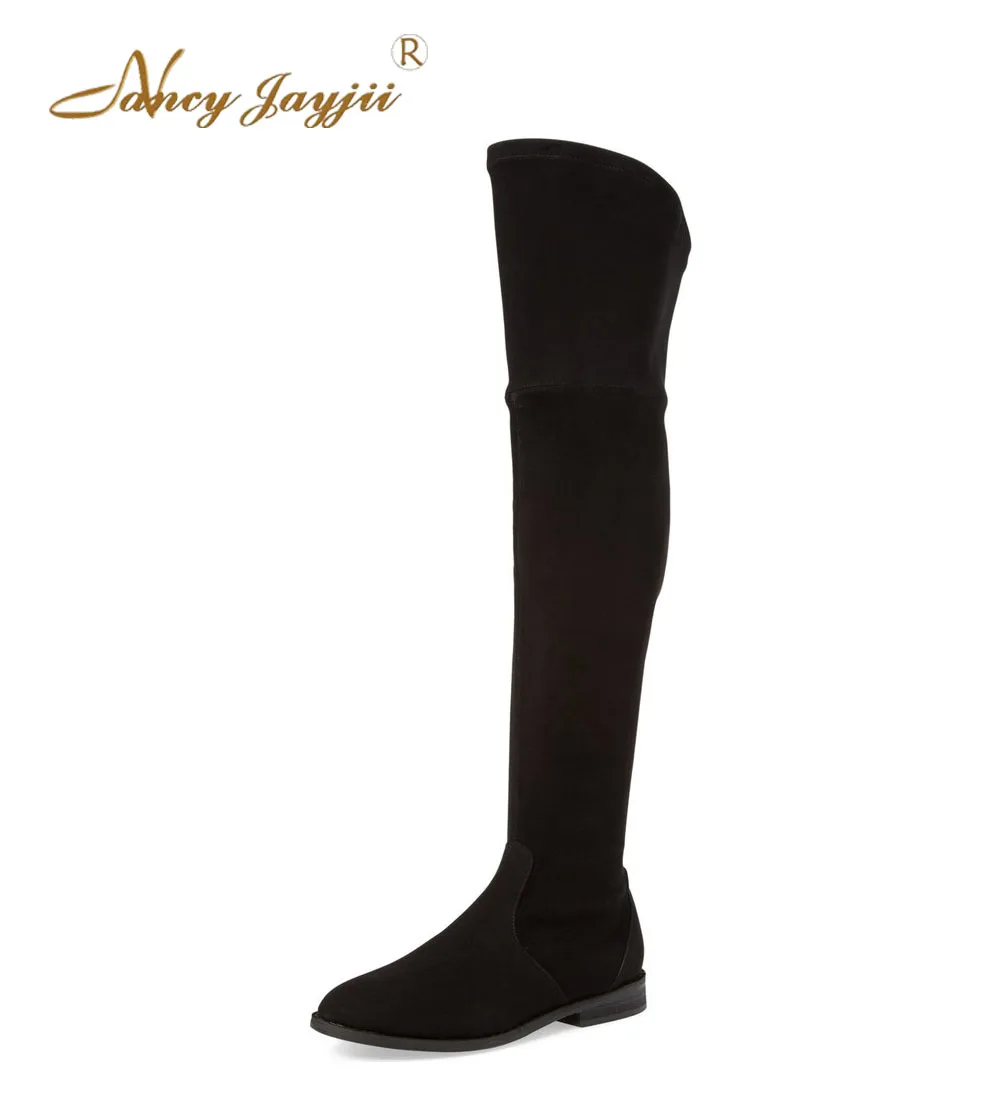 Nancyjayjii Women Boots No Heel Winter/Spring Black&Brown Fringle Flat Med Heels Knee High Boots Shoes for Woman plus size 4-16
