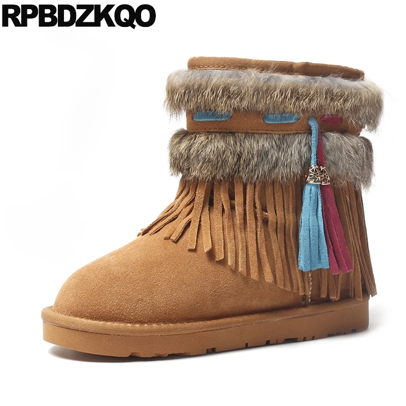 

Fur Winter Snow Boots Women Ankle Slip On Flat Warm Fashion Shoes Fringe Real Yellow Chinese 2017 Short Female New Ladies