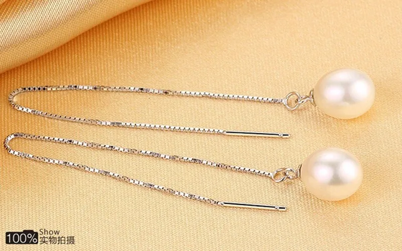 sinya sterling silver pearl earring long chain drop dangle earring exl0001(8)