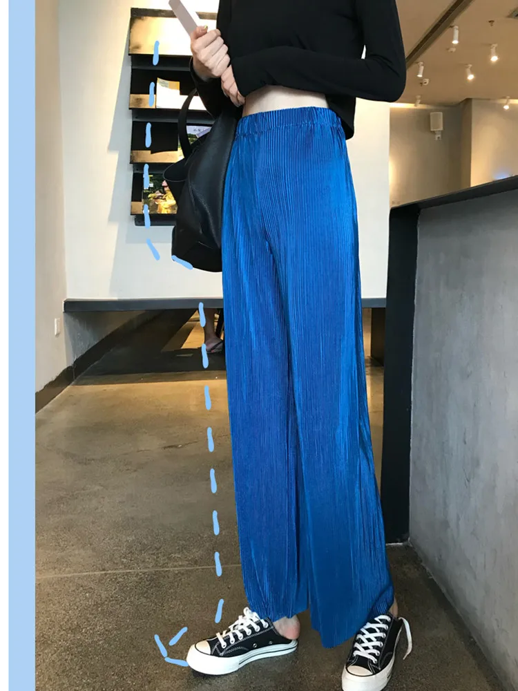 

JUJULAND New Spring and Autumn Solid Color Womens Pleated Wide Leg Palazzo Pants with Elastic Band of Casual Pants 1104