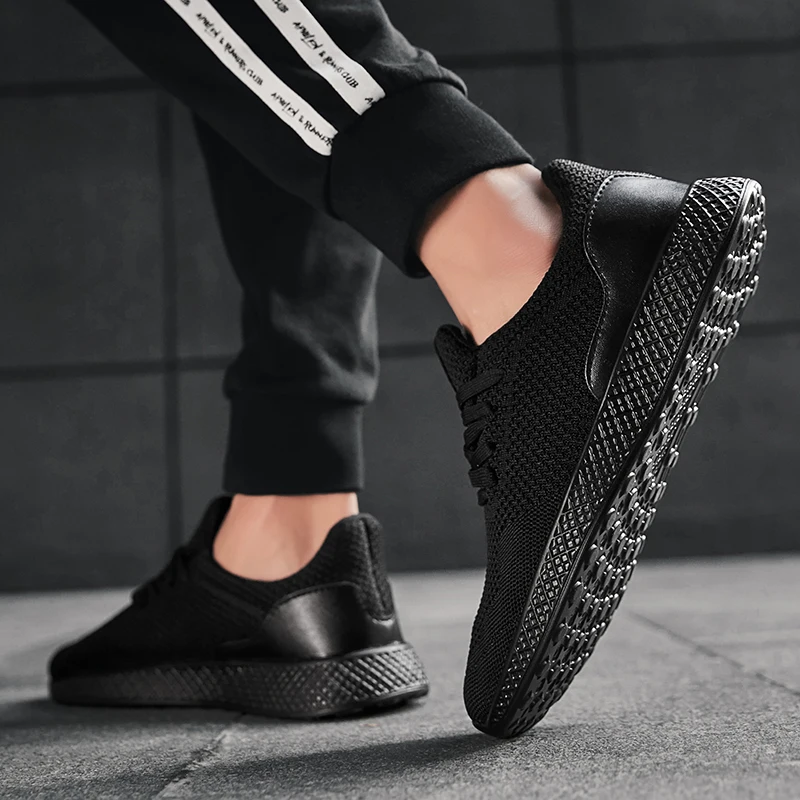Hemmyi Mens Casual Shoes Breathable Mesh Sneakers Red Black Shoe Lace-up Rubber Sole Zapatos De Hombre Plus Size 39-47