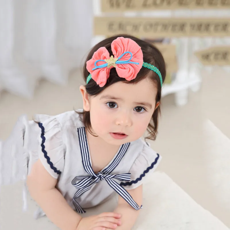 1Shiny Star Bowknot Baby Girl Headband Nylon Elastic Hairbands for Dress Up Head Accessories Turban Knot Head Wrap Kids Girls Headwear 1