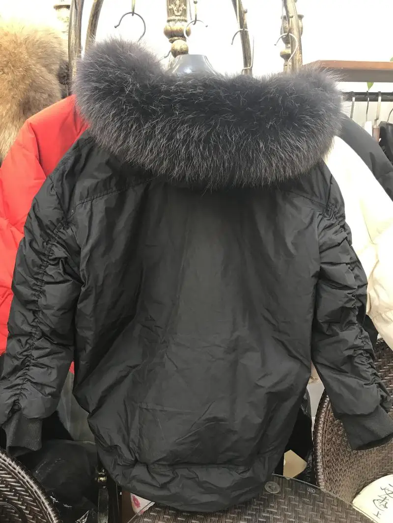 Новинка, корейский стиль женские пуховик женская зимняя куртка puffer parka ткань из натурального меха енота Красный Черный Крем негабаритных