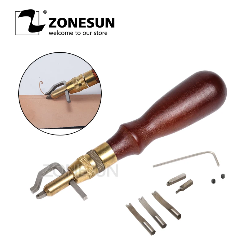 

ZONESUN 5 in1 Adjustable Groover Leather Craft Tools Pro Stitching Crease 3 Replace Edge Beveler Carving Working Sewing Saddle