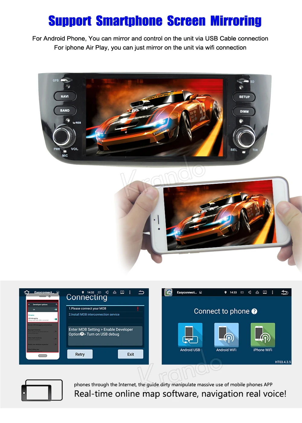 Top Krando Android 8.0 car multimedia radio for fiat punto /Linea 2012-2015 navigation system wifi 2G RAM Playstore Bluetooth 4