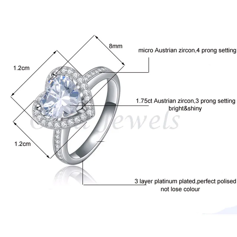 ORSA JEWELS Heart Cut 1.75ct Cubic Zirconia Ring for Women Fashion Jewelry Silver Color Lead & Nickel Free Rings Wholesale OR40