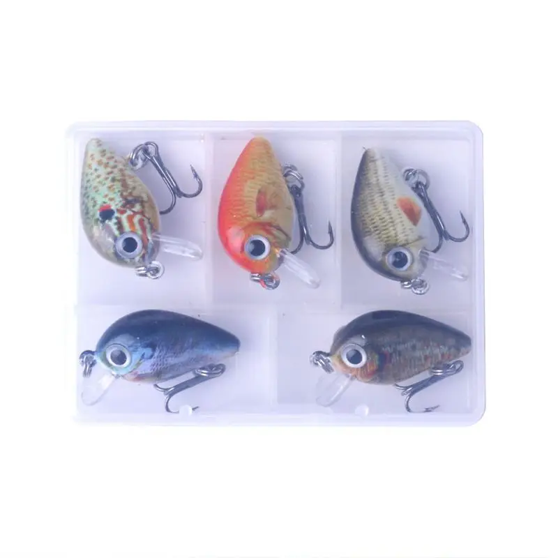 

5PCS/Lot 1.5g 2.7cm Topwater 0.1-0.5m Wobbler Mini Crankbait 5 pcs Baits with Plastic Box Fly Fishing Lure Crazy Wobbler