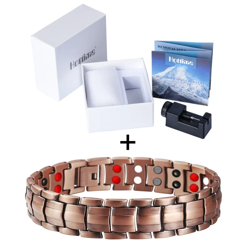 Hottime Double Row 4 IN 1 Bio Elements Energy Magnetic Bracelet Men's Fashion Healing 99.95% Pure Copper Bracelets Bangles - Окраска металла: 10210 And Set