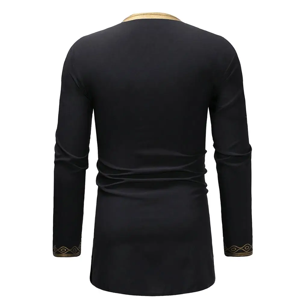 GuyuEra New African Dashiki T-shirt Print Design Men's Long-Sleeved Clothing V-neck Design Plus size M-3XL