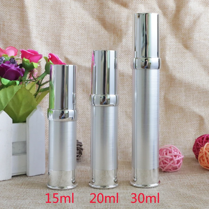 

15ml 20ml30ml Plastic Airless Lotion Pump Silver Bottles Containers Packaging DIY Essential Makeup Tools Refillable Bottle 10pcs