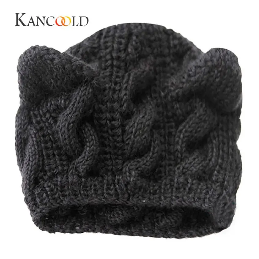 Cute Cat and Flower Beanie Hat Winter Warm Knit Skull Hat Cap for Adults Unisex Black
