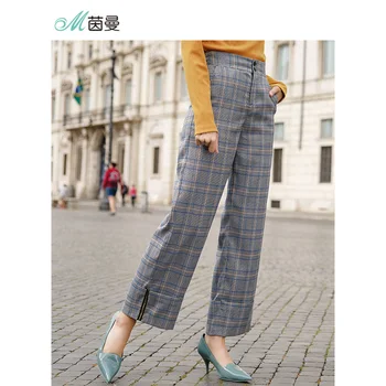

INMAN Retro Style Plaid Women Straight Style Women Causal Pants