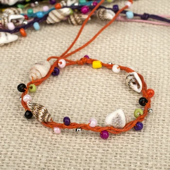 

ABL292(120), Bohemian Handmade Brazil Woven Braided Conch Shell Beaded Wax Rope String Rosary Friendship Bracelet