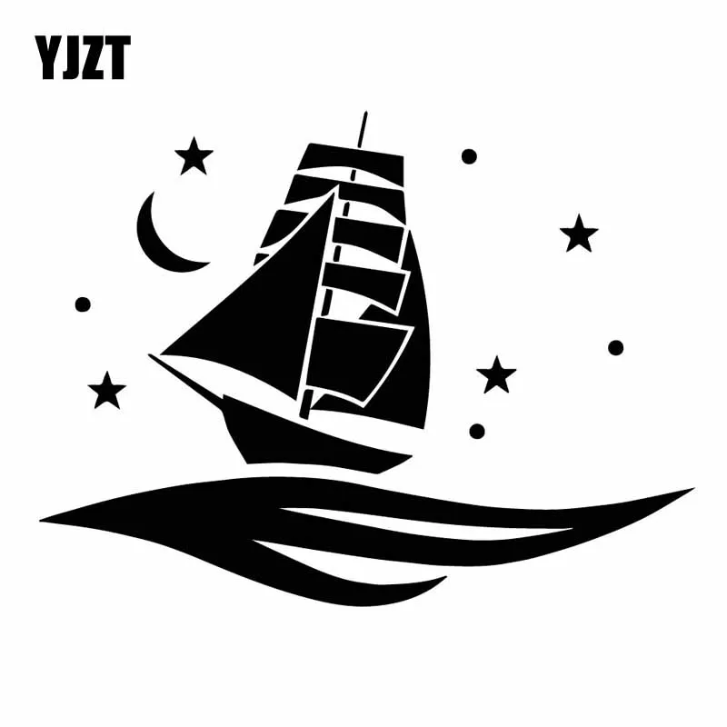 YJZT 16.4CM*12.3CM Boat Ocean Sea With The Stars And Moon Vinly Decal Decor Art Car Sticker Black/Silver C27-0413 | Автомобили и