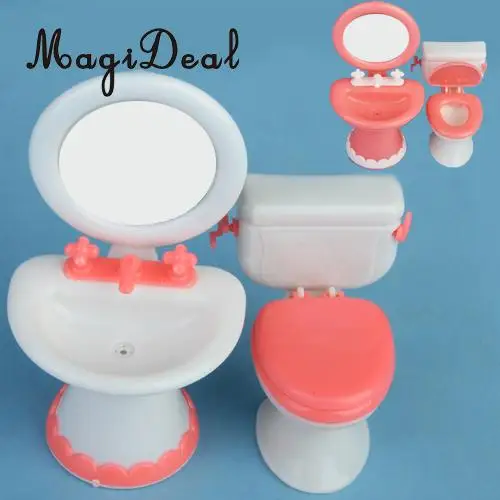 1Set Dollhouse Miniature Bathroom Set Bathtub Toilet Basin for Dolls House Accessory Kids Pretend Play Toys