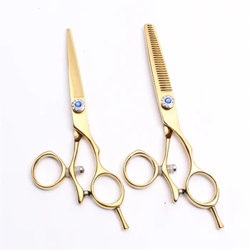 

6" 17.5cm 440C Engraving Logo Gold Barber Shop Cutting Shears Thinning Scissors Professional Hair Scissors Rotated Handle C9019