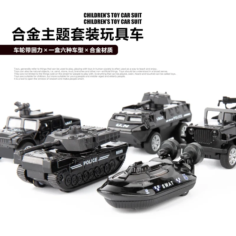 

6 In1 Simulation Alloy Engineering Military Special Police Fire Series Alloy Model Children's Mini Toy Car Gift for Kid 1:60