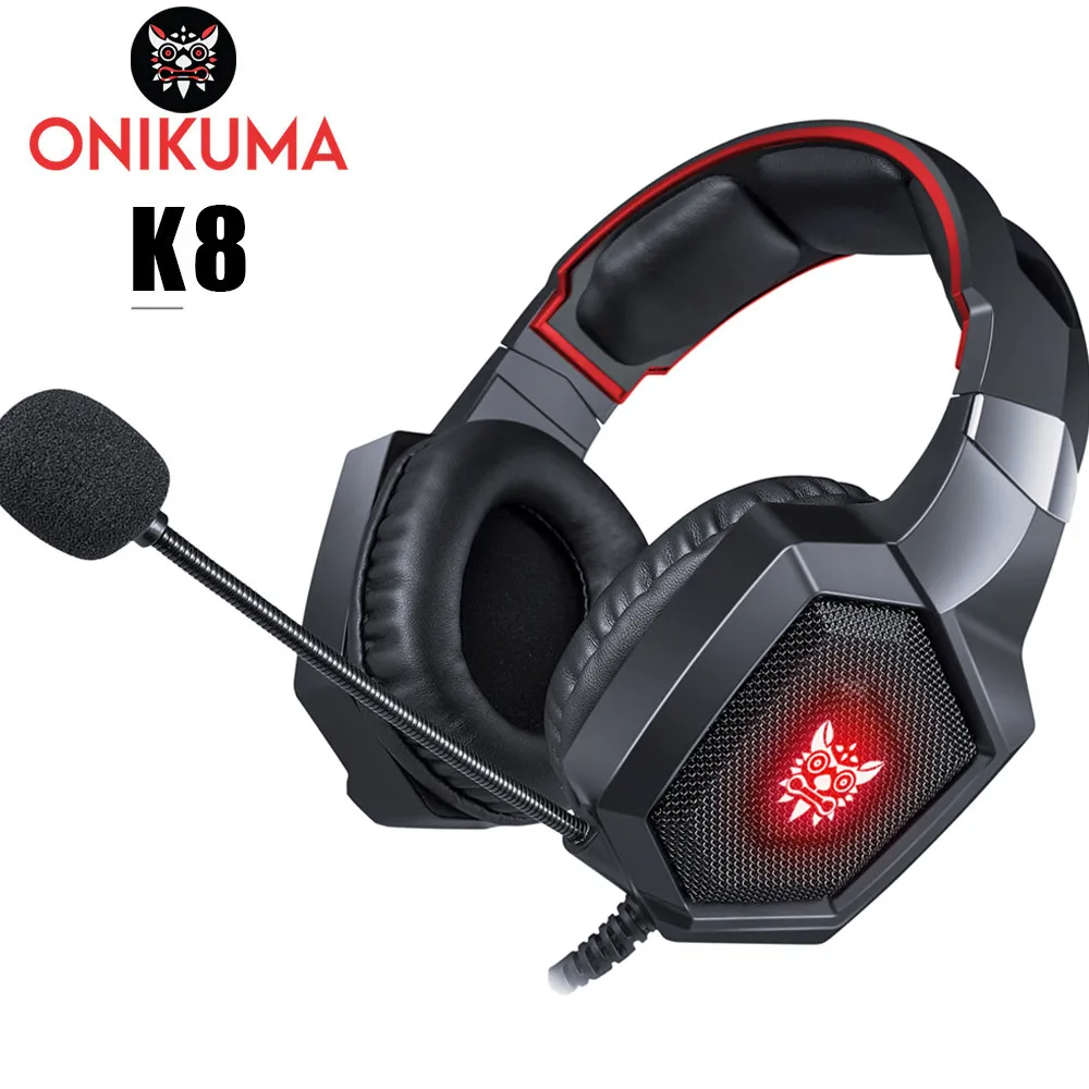 ONIKUMA K8 PS4 игровая гарнитура с микрофоном светодиодный шлем PC стерео наушники с гарнитурой для ноутбука планшета/ Xbox One