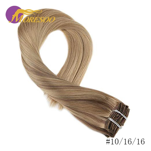 Moresoo Balayage человеческие волосы для наращивания на заколках с эффектом омбре 7 шт. 100 г - Цвет: 10-16-16