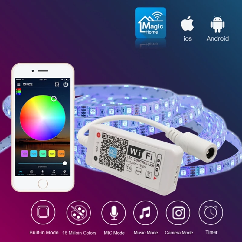 Светодиодный мини контроллер 5 в пост. Тока 24 Bluetooth/WiFi RGB/RGBW iOS Android с клавишным ИК