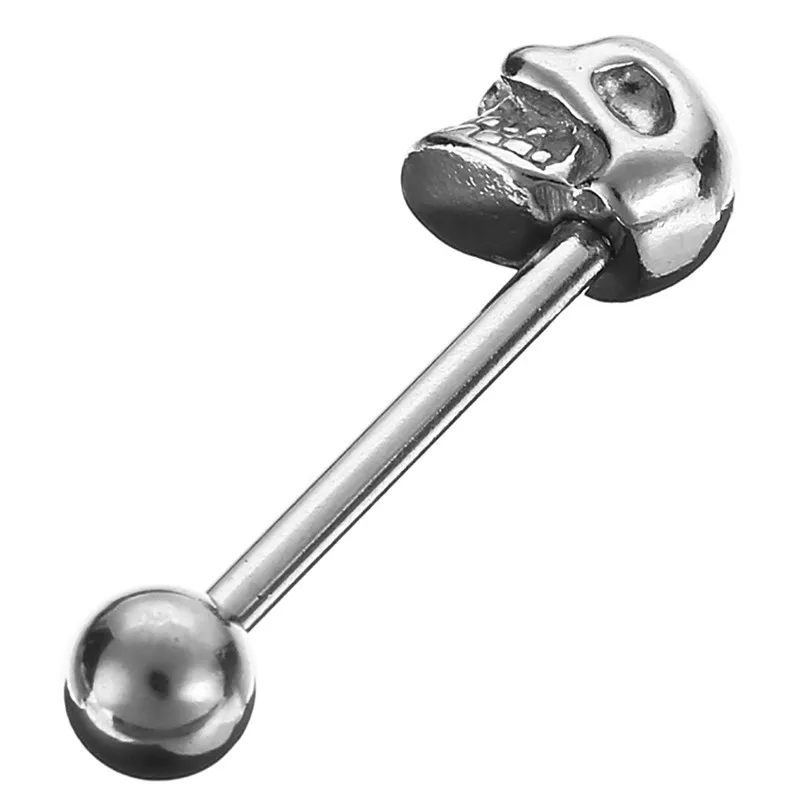 1Pc Tongue Piercing urgical Stainless Steel Rings Barbell Skull Jewelry Langue Industrial Bar Pircin Fake Piercing