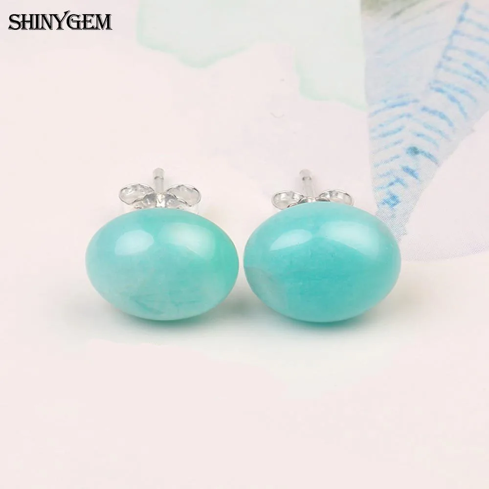 ShinyGem овальные амазонитовые серьги-гвоздики 7x9 мм, серьги ручной работы из натурального камня, модные 925 пробы серебряные серьги-гвоздики для женщин