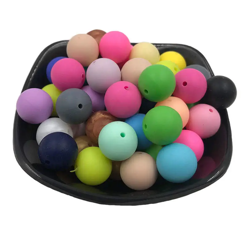 colorful 100 pc силиконовый для детей для прорезывания зубов Прорезыватель бусины 15 мм безопасный пищевой Клас Уход жевательные круглые силиконовые бусы ожерелье - Цвет: colorful