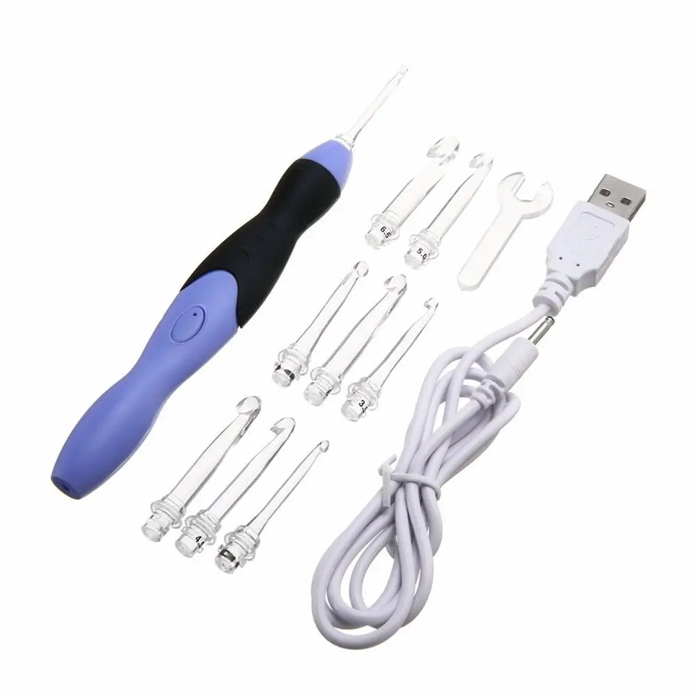 9 в 1 USB светодио дный свет вязаный крючком Крючки Вязание иглы ткань Швейные набор инструментов