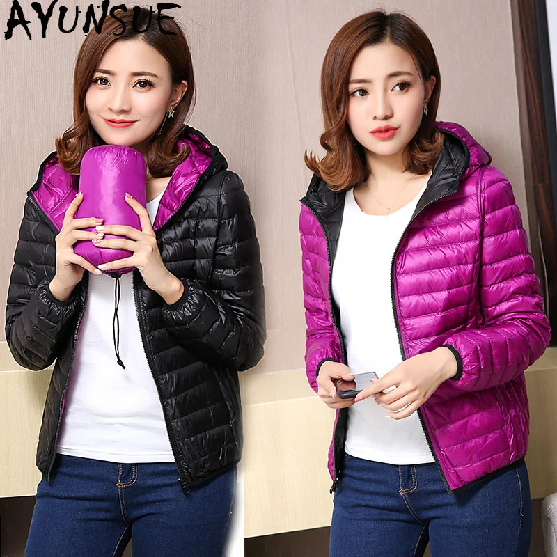 Beste AYUNSUE vrouwen Jassen Ultra Licht Donsjack Vrouwen 2019 Nieuwe Herfst Winter Jas Jassen Voor Vrouwen Twee Side vrouwelijke jas KJ530