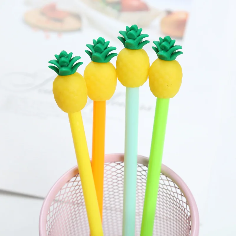 Canetas para Estudantes da Escola Atacado Kawaii Fruta Caneta Bonito Abacaxi Gel Escritório Coreano Estacionário Cores Misturadas Frete Grátis 60 Pçs