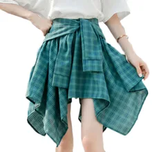 Новая летняя женская клетчатая Асимметричная Повседневная одежда, модная Высококачественная короткая одежда