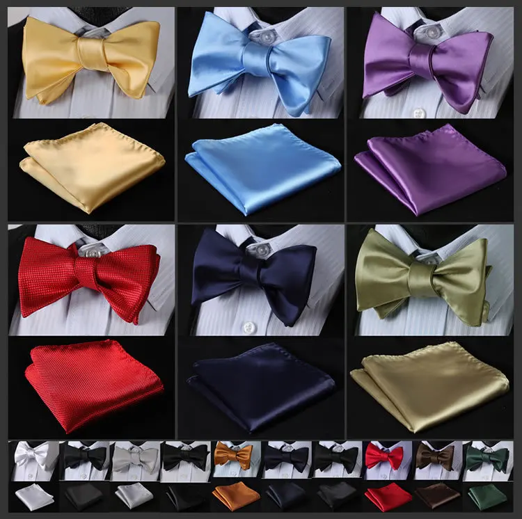 

EPA Solid Men Silk Woven Party Classic Pocket Square Self Bow Tie Handkerchief Set