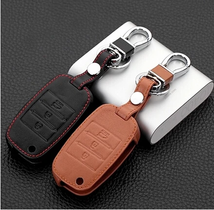 Высокое качество для KIA K5 K2 Рио Sportage R натуральная кожа автомобиль Flip Fold ключ и Smart Key крышка с цепочкой черный/коричневый