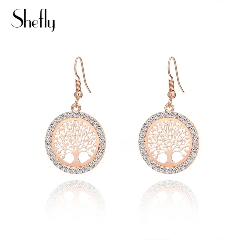 

Classic Tree Of Life Hollow Drop Earrings High Quality Copper Alloy With Crystal Dangle Earrings For Women Charm Jewelry Earring