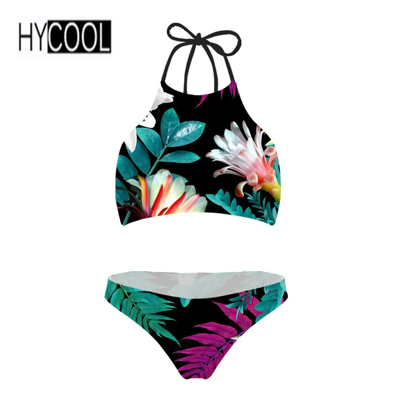 HYCOOL розовый зеленый цветочный принт бикини Femme купальный костюм женский модный купальник бикини Летний Пляжный Купальник