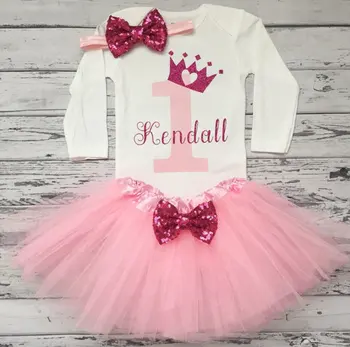 

personalized name number glitter princess crown birthday bodysuit onepiece Tutu toodles Outfit Set baby shower party favors