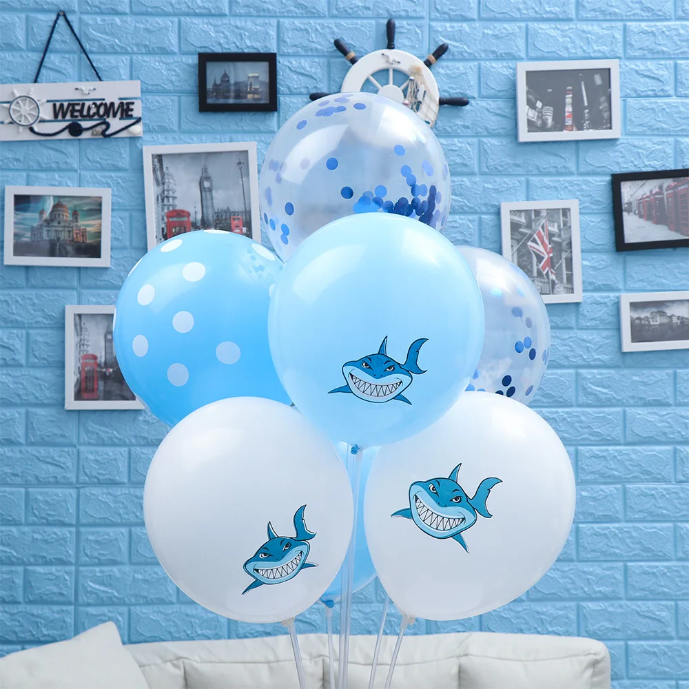 

10/15pcs Print Party Decorations Latex Balloons Shark Balloons Baby Birthday Party Air Balloon Child Kids Party Favor