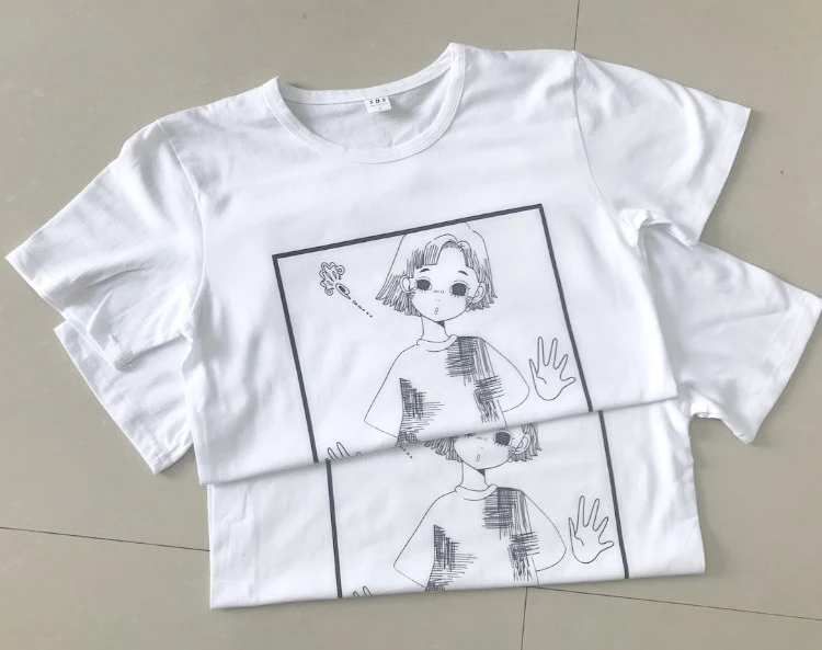 

NiceMix 2019 Summer Harajuku T Shirt Women Gothic Tops ok Print Cartoon Girl Kawaii Short Sleeve Loose Cotton Tee Shirt Femme