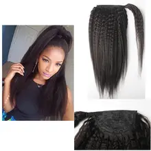 Kinky Straight Hair Ponytail Hair piece Wrap Around Clip In on Ponytails Hair Extensions 12-26″ Brazilian Virgin hair Pony Tail